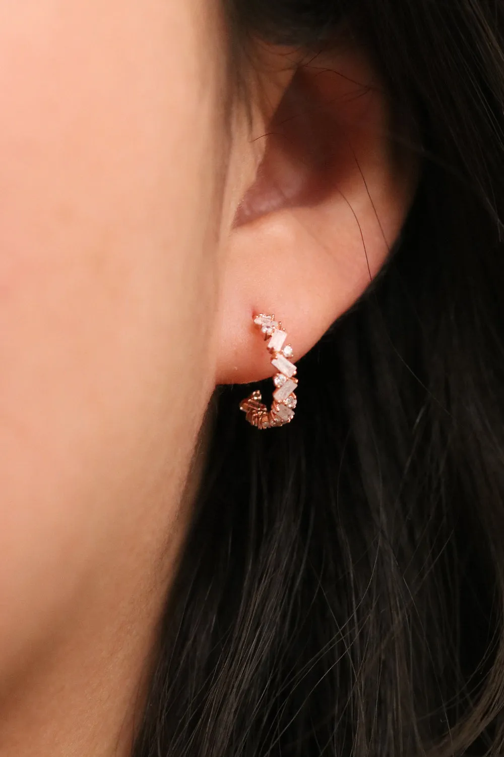 White Topaz and Rose quartz Semi-Hoop Earrings sold by NABI LONDON product image thumbnail 4