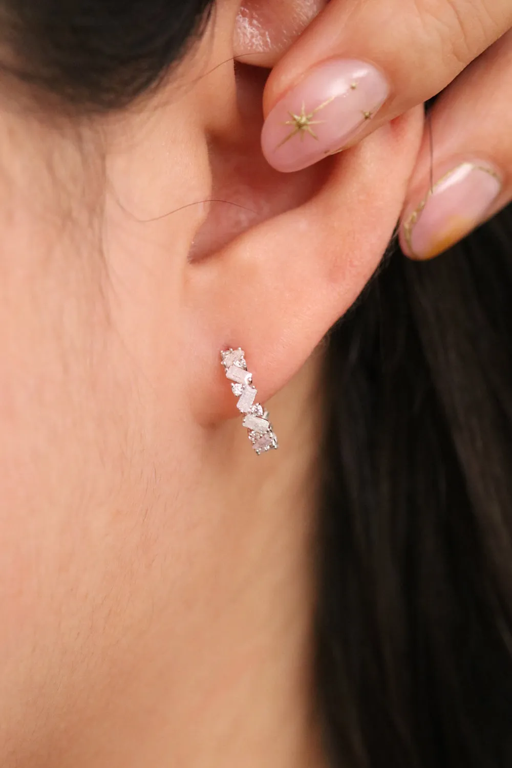 White Topaz and Rose quartz Semi-Hoop Earrings sold by NABI LONDON product image thumbnail 3