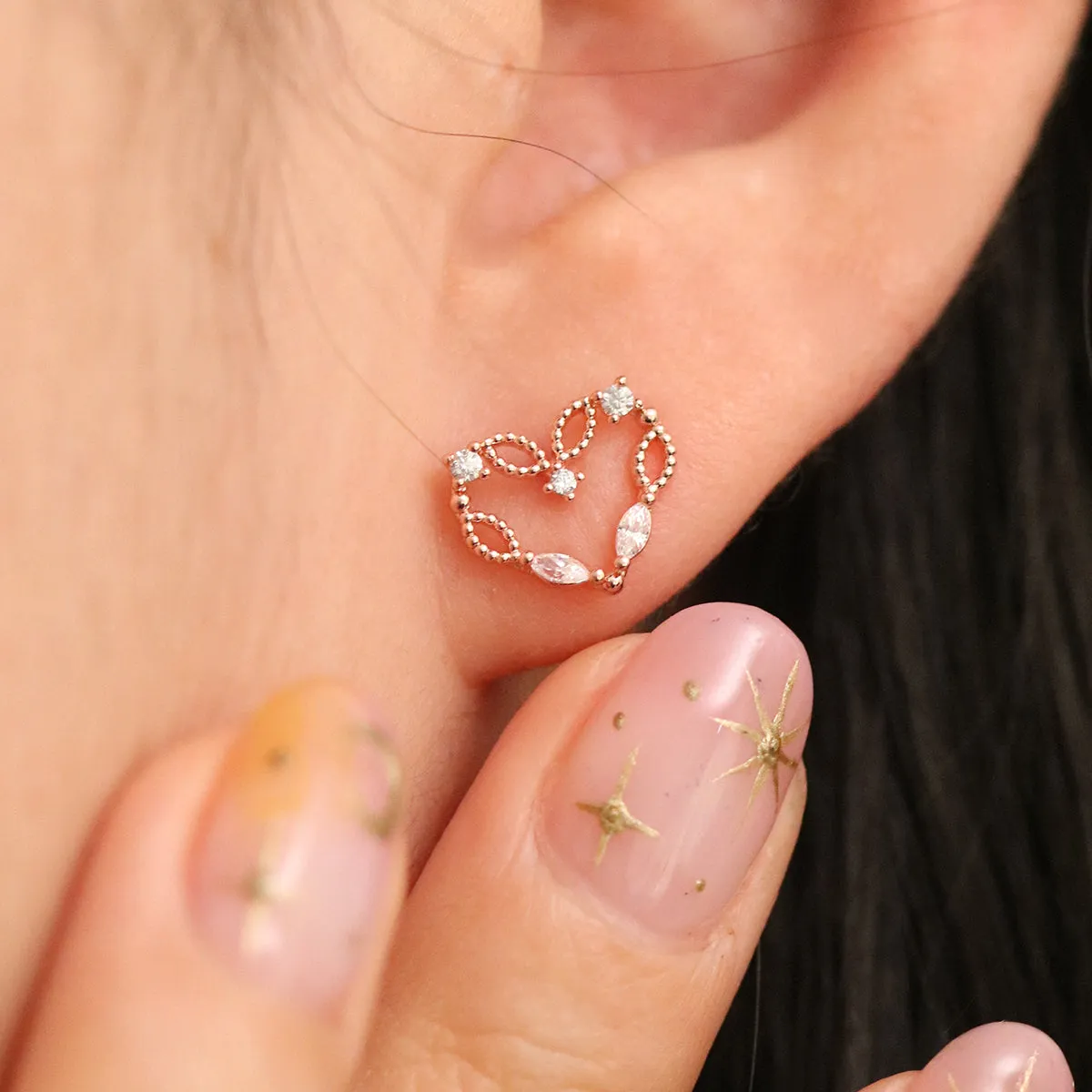 Cubic angled heart earrings sold by NABI LONDON product image thumbnail 4