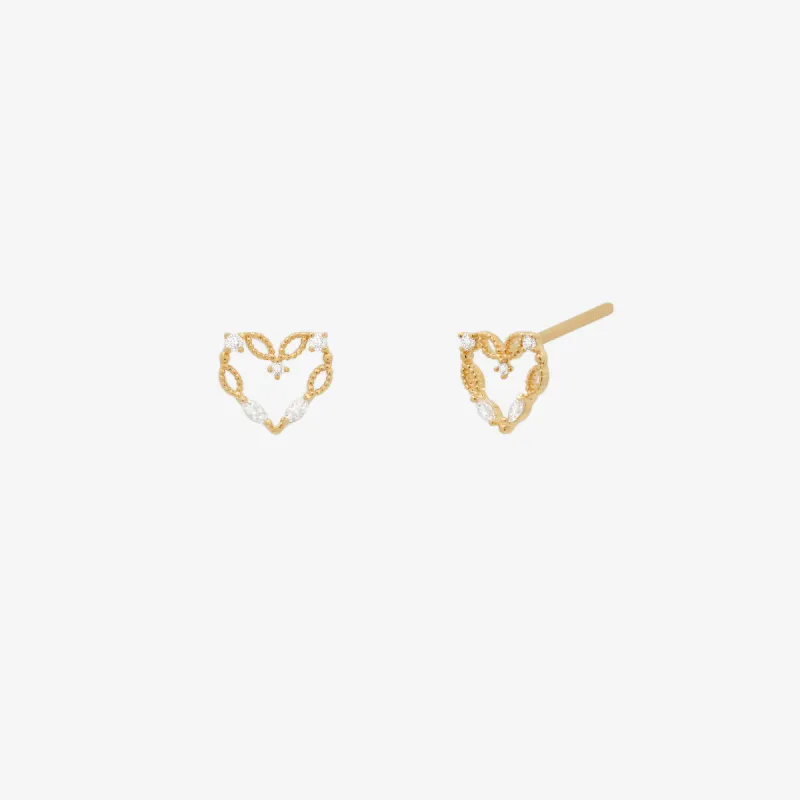 Cubic angled heart earrings made by NABI LONDON