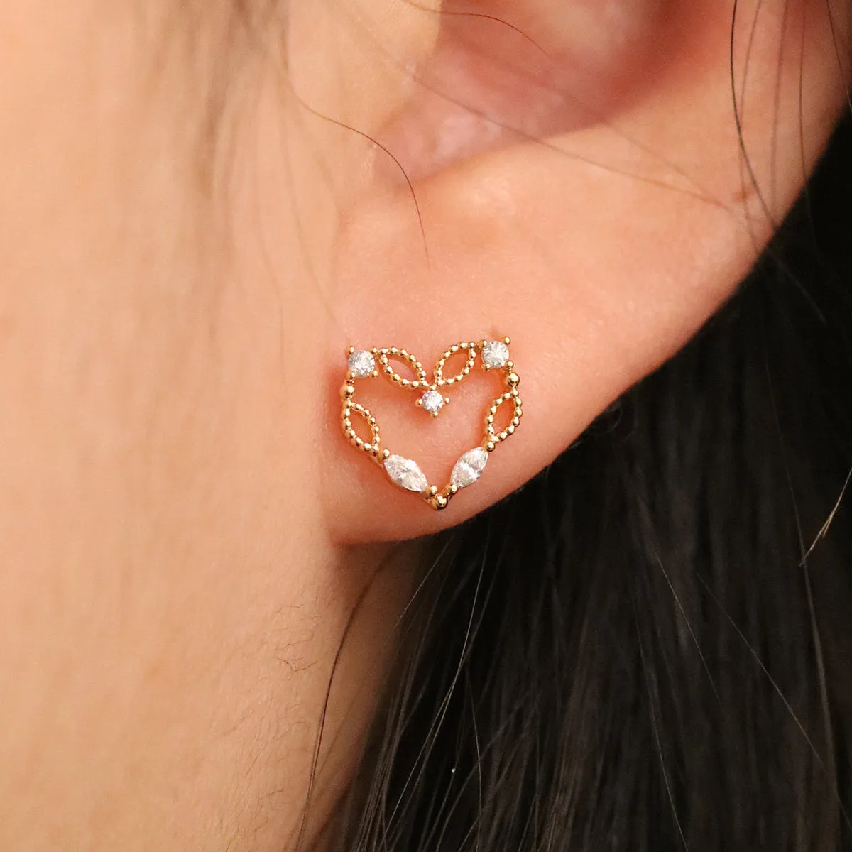 Cubic angled heart earrings sold by NABI LONDON product image thumbnail 2