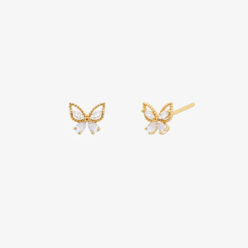 Moonstone butterfly stud earrings sold by NABI LONDON