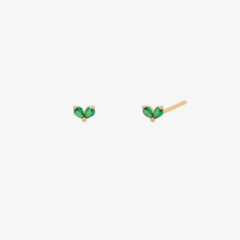 Tiny green leaf stud earrings made by NABI LONDON