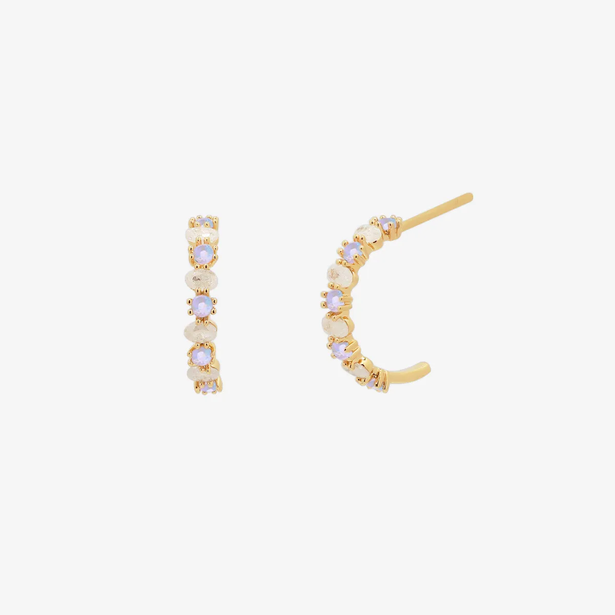 Pastel moonstone semi-hoop earrings sold by NABI LONDON