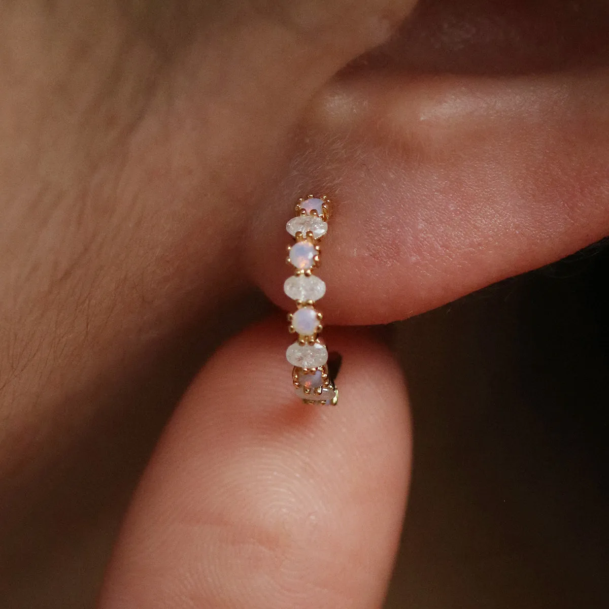 Pastel moonstone semi-hoop earrings sold by NABI LONDON product image thumbnail 2