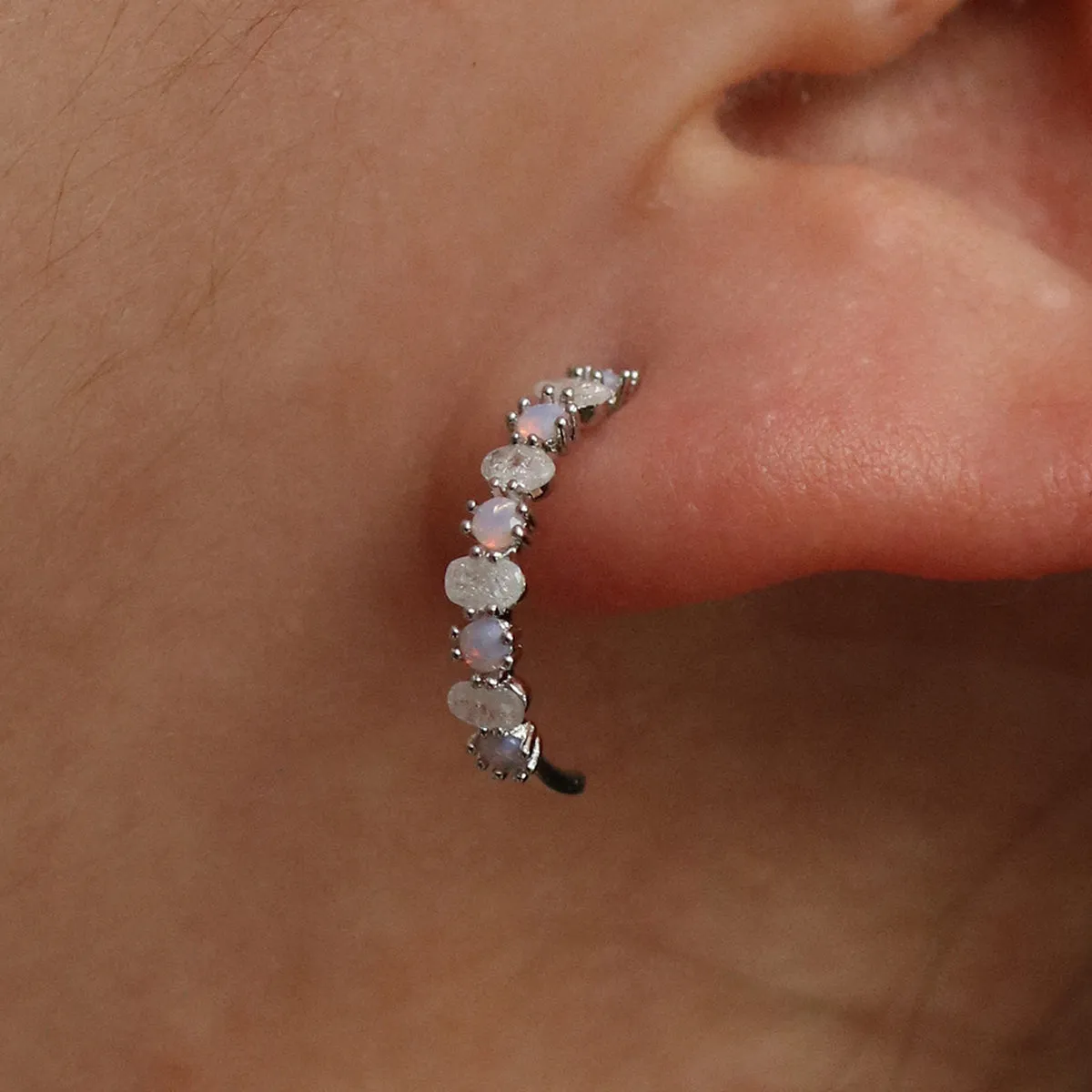 Pastel moonstone semi-hoop earrings sold by NABI LONDON product image thumbnail 3