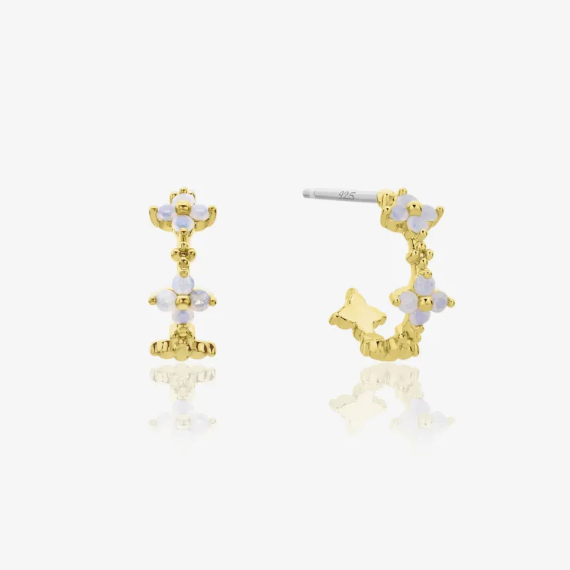 Moonstone clover semi-hoop earrings sold by NABI LONDON