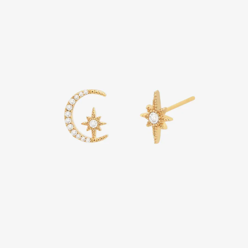 Moon and star stud earrings sold by NABI LONDON
