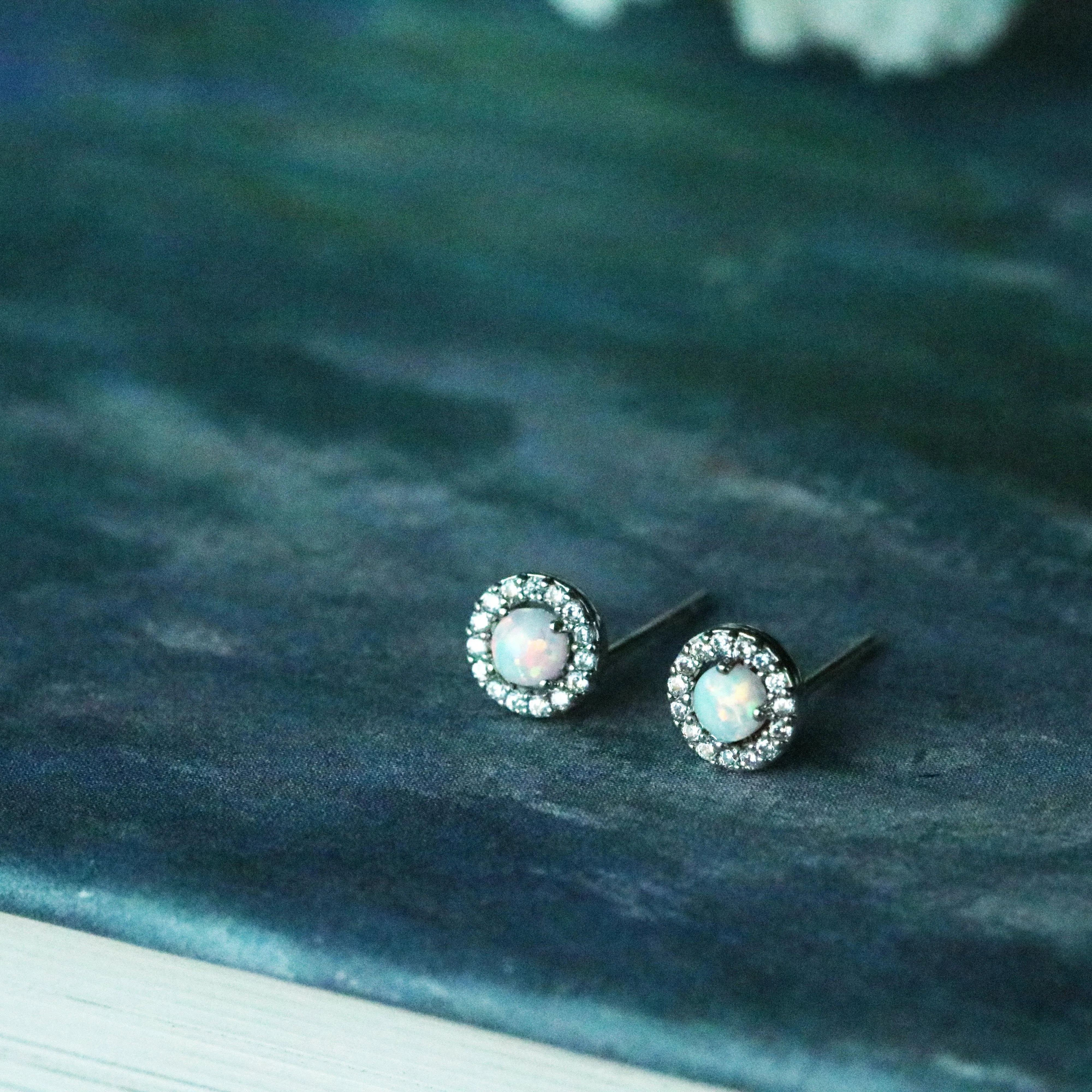 Opal cubic stud earrings sold by NABI LONDON product image thumbnail 5