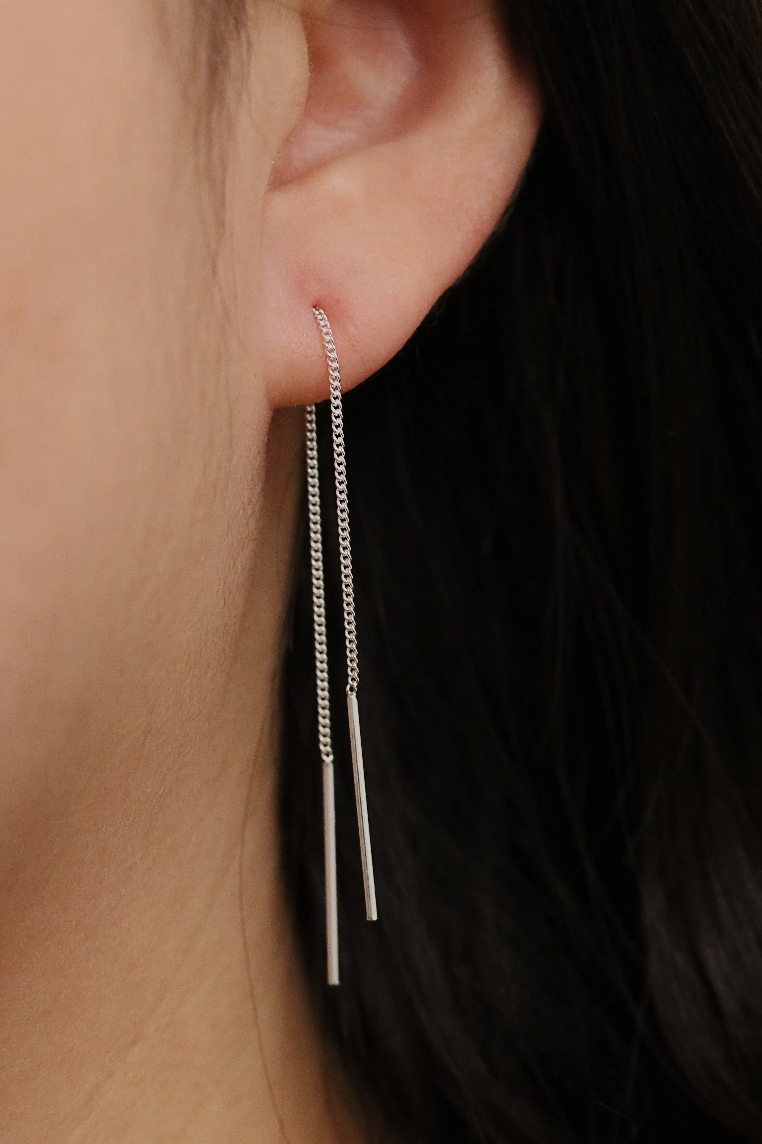 Drop stick short threader earrings sold by NABI LONDON product image thumbnail 3
