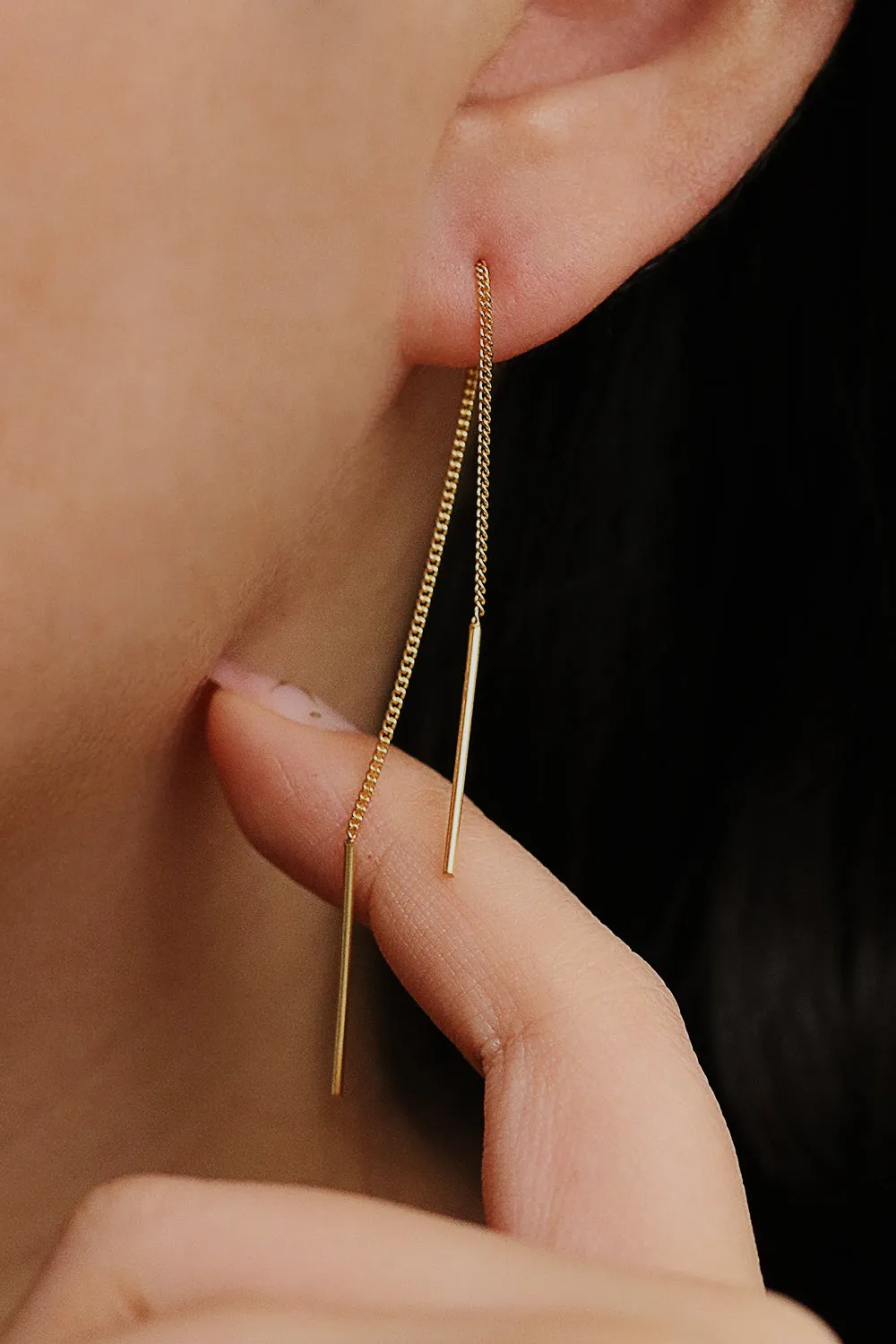 Drop stick short threader earrings sold by NABI LONDON product image thumbnail 5