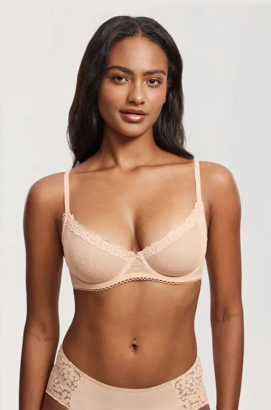 Sheer Mesh Lace Demi Bra sold by Essenther