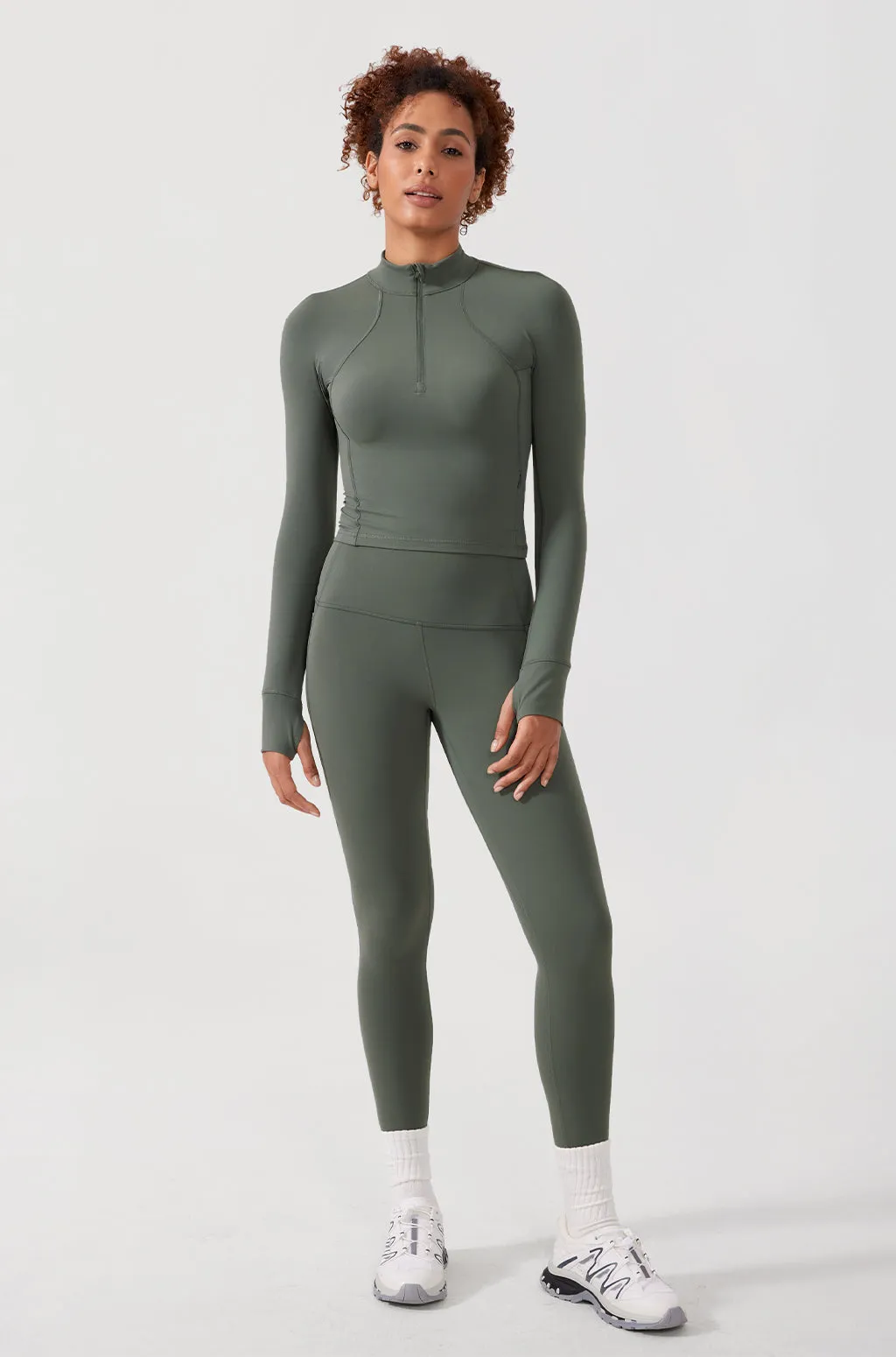 Half Zip Long Sleeve Cropped Top sold by Essenther product image thumbnail 4