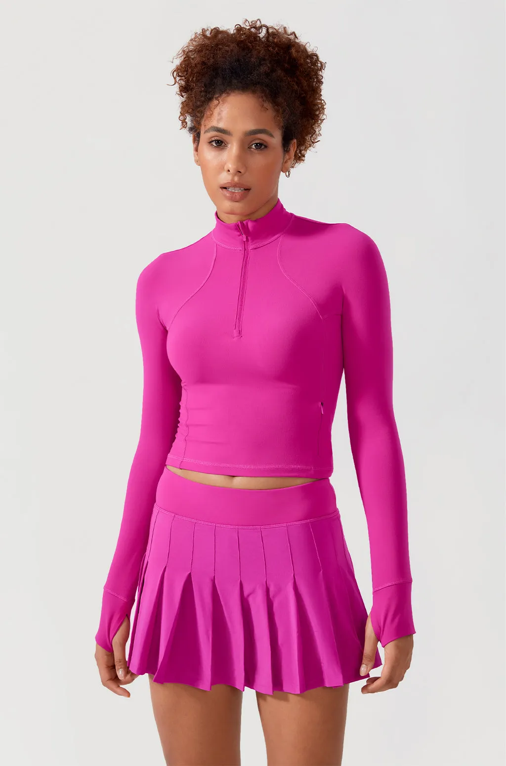 Half Zip Long Sleeve Cropped Top sold by Essenther product image thumbnail 5