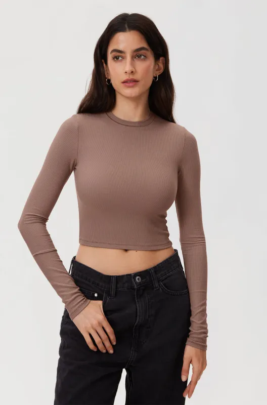 Ribbed Long Sleeve Crew Neck Crop Top sold by Essenther