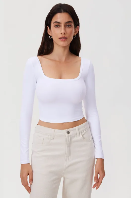 Square Neck Long Sleeve Crop Top sold by Essenther