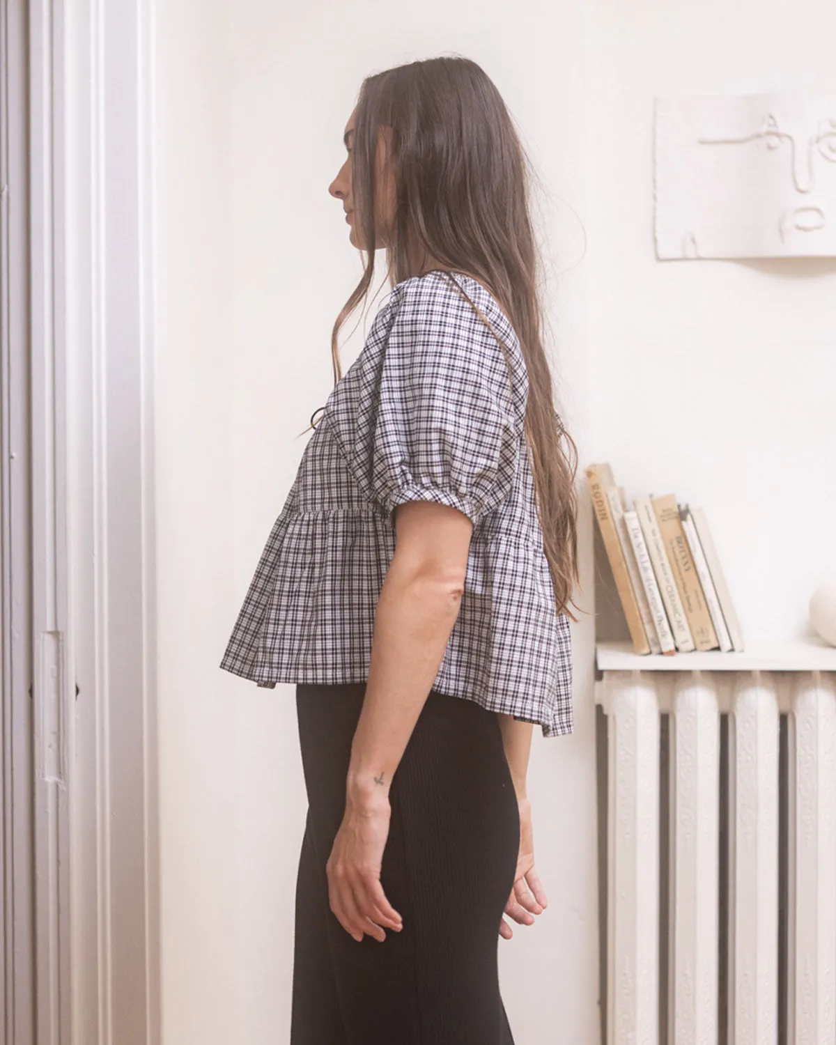 Last Chance | Prairie Blouse | B&W Plaid | S/M sold by Harly Jae product image thumbnail 2