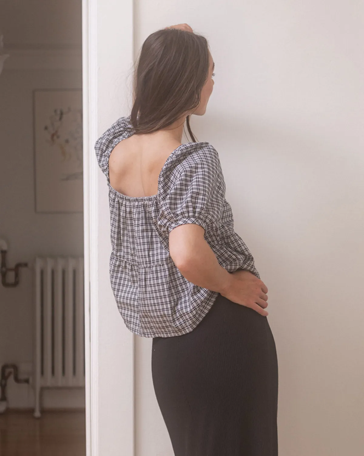 Last Chance | Prairie Blouse | B&W Plaid | S/M sold by Harly Jae product image thumbnail 3