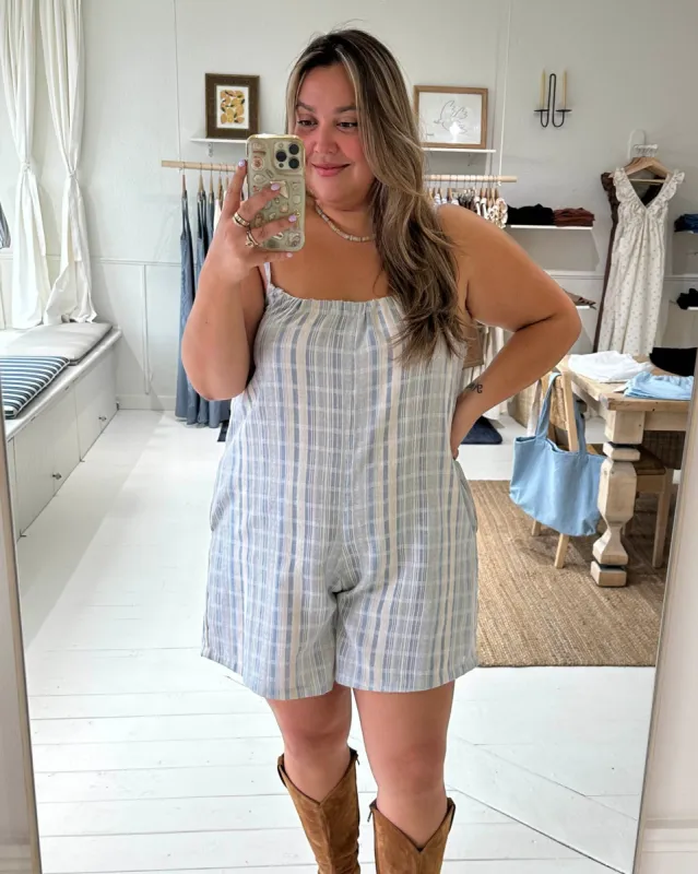 Last Chance | Breeze Romper | Natural/Blue Stripes | L/XL sold by Harly Jae