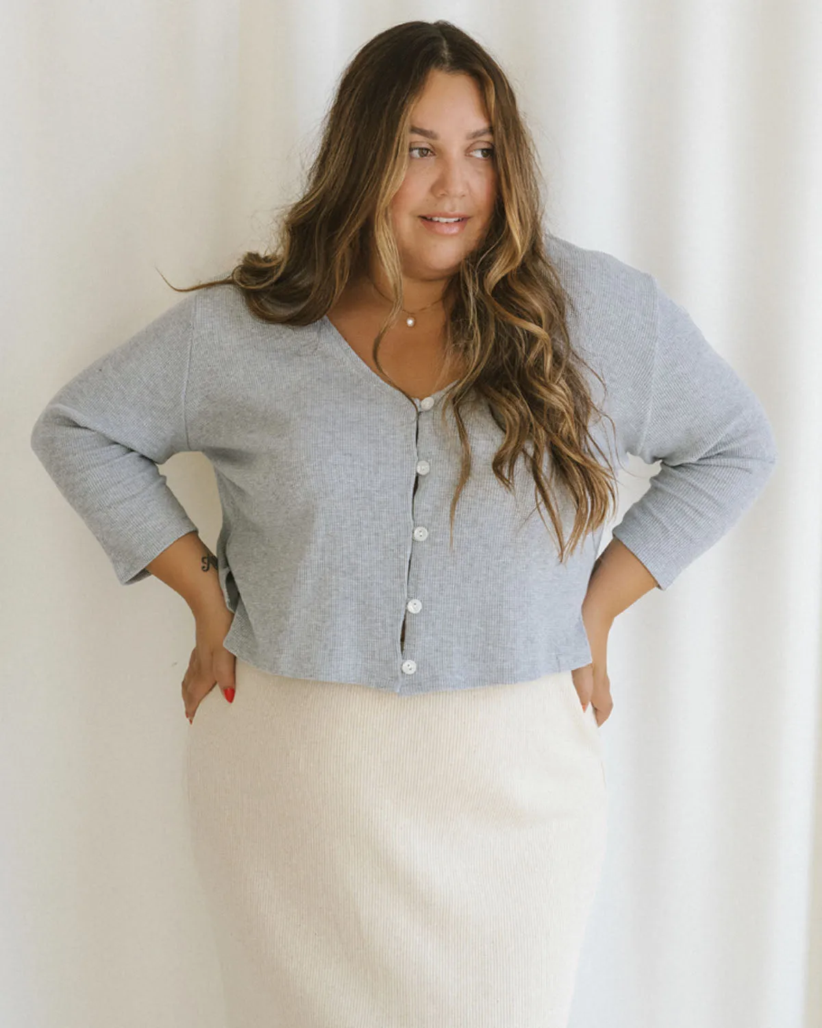 Last Chance | James Blouse | Waffle | Grey Mix | XXL/1X sold by Harly Jae