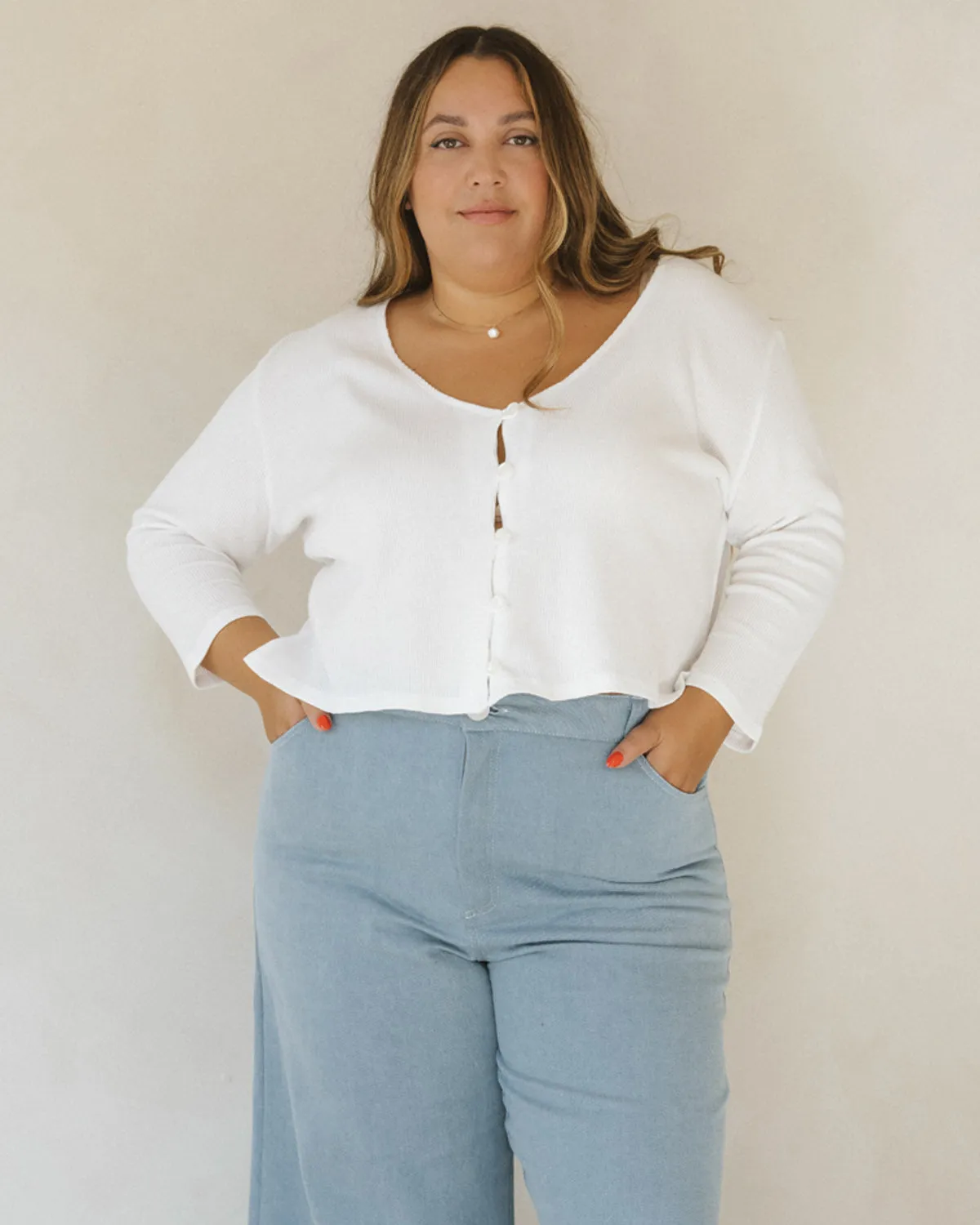 Last Chance | James Blouse | Waffle | White | XXL/1X sold by Harly Jae