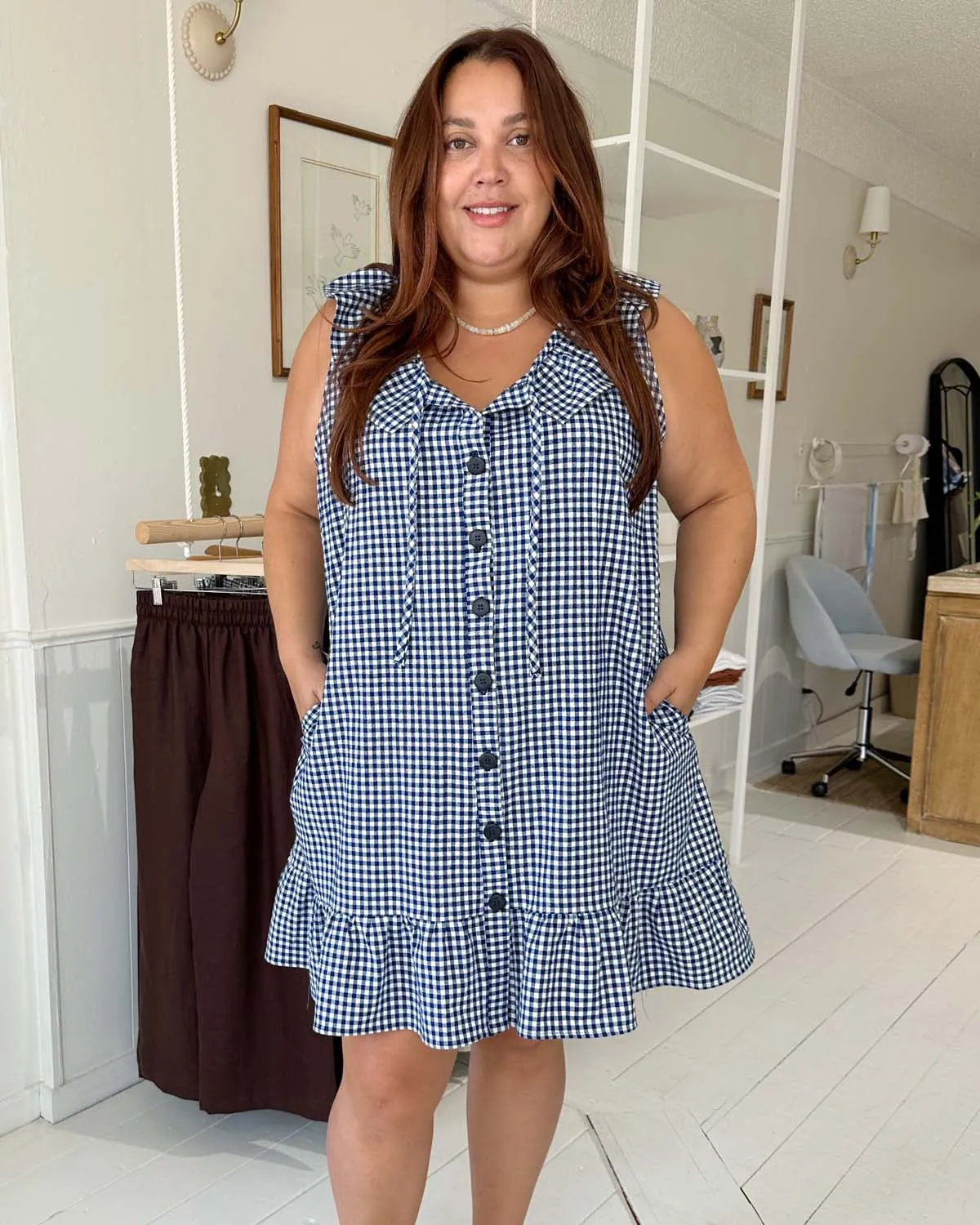 Last Chance | Estelle Dress | Navy Gingham | 2X/3X sold by Harly Jae