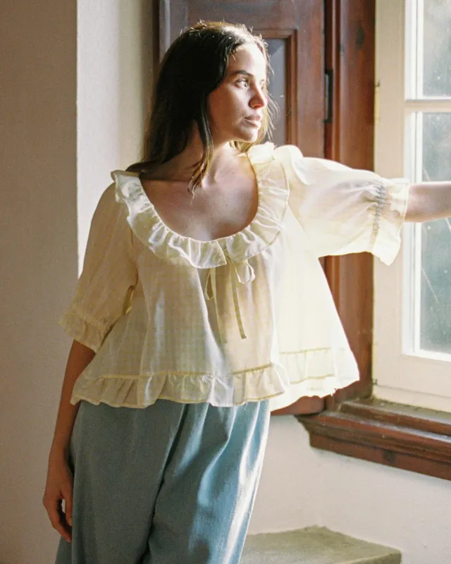 Last Chance | Doll Blouse | Lemon Check | 2X/3X sold by Harly Jae