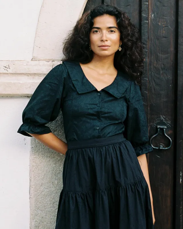 Ines Blouse | Noir Jacquard sold by Harly Jae