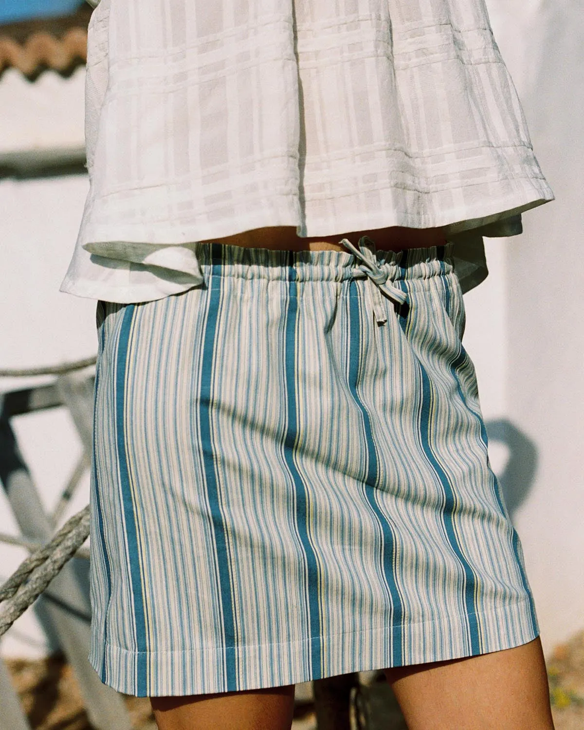 Last Chance | Girlie Mini | Beige/Blue Stripe | L sold by Harly Jae