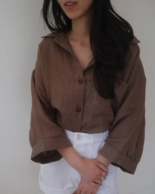 Haven Blouse | Mocha Stripe made by Harly Jae