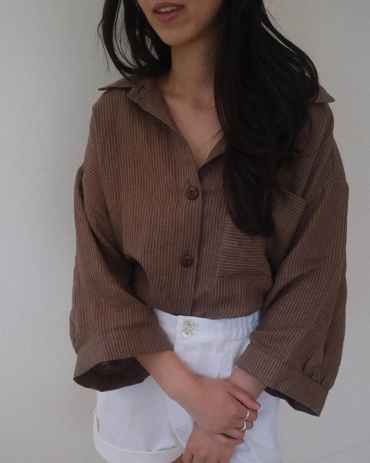 Haven Blouse | Mocha Stripe sold by Harly Jae