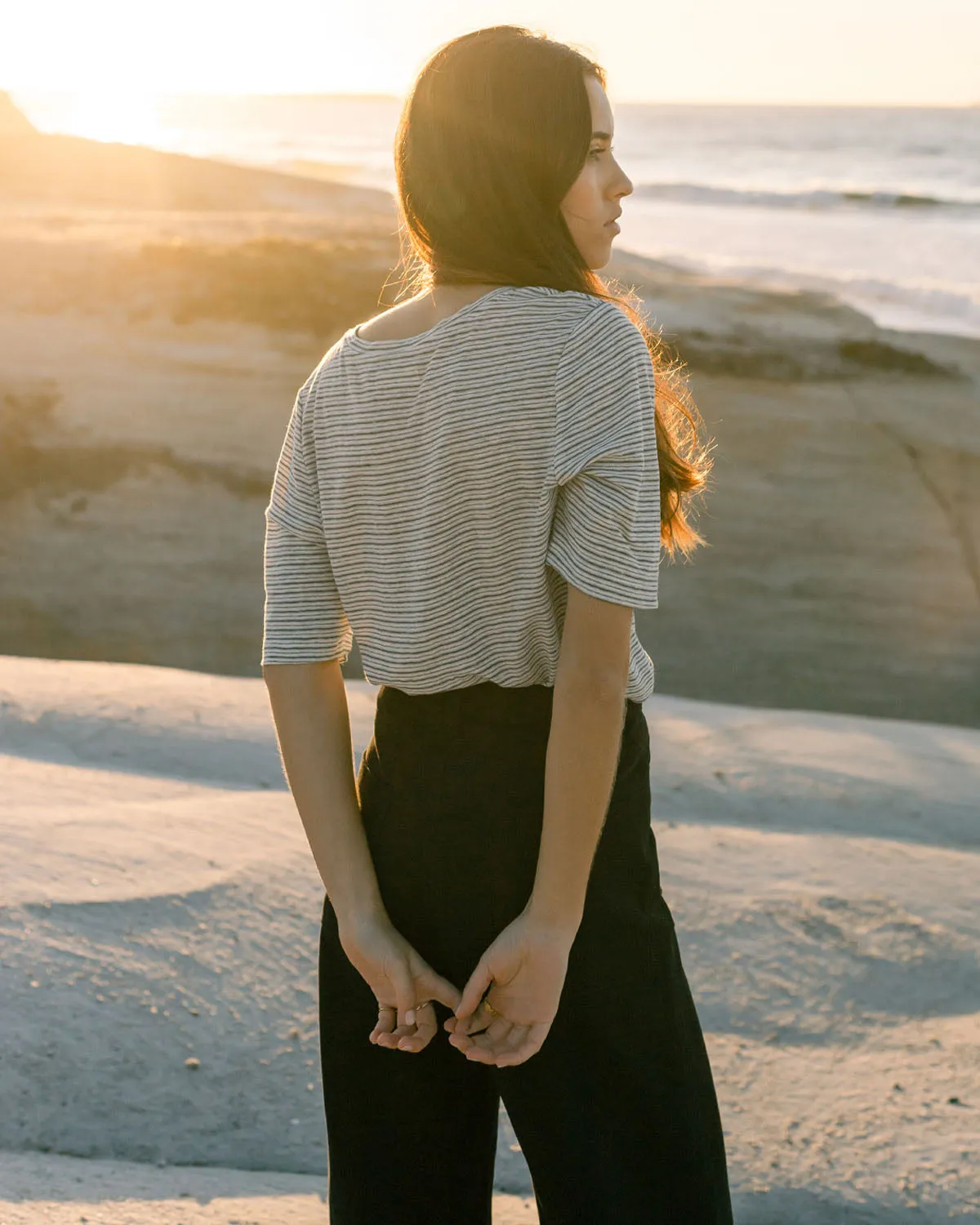 Photo Sample | hj tee | Charcoal Stripe | S sold by Harly Jae product image thumbnail 5