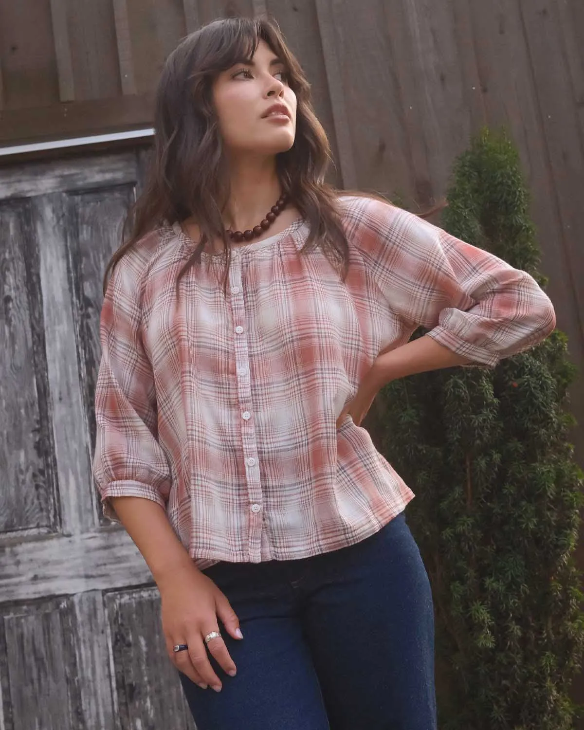 Cleo Blouse | Cider Plaid sold by Harly Jae