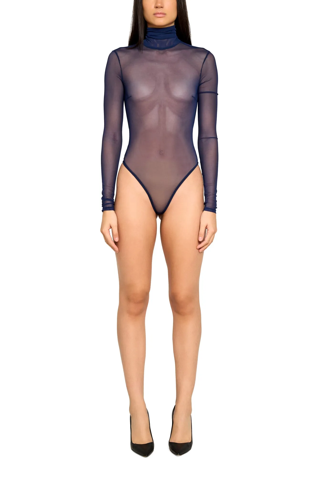 Mock Neck Mesh Bodysuit with Open Back sold by LaQuon Smith