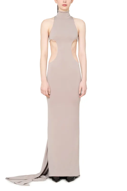 Mock Neck T-Bar Cutout Gown with Train sold by LaQuon Smith