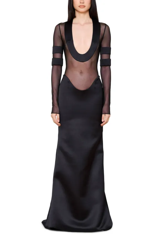 Scoop Neck Gown with Satin Trim sold by LaQuon Smith