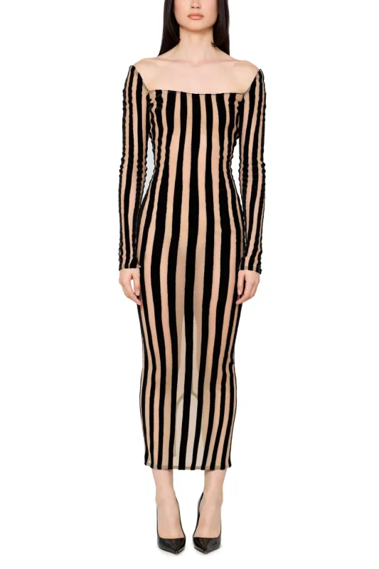 Striped Boat Neck Mid Length Gown sold by LaQuon Smith