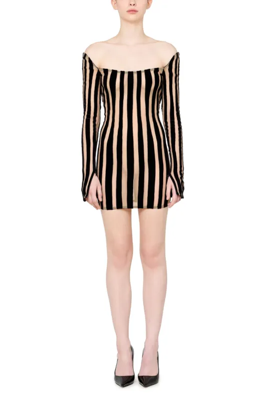 Striped Boat Neck Mini Dress with Scoop Back sold by LaQuon Smith