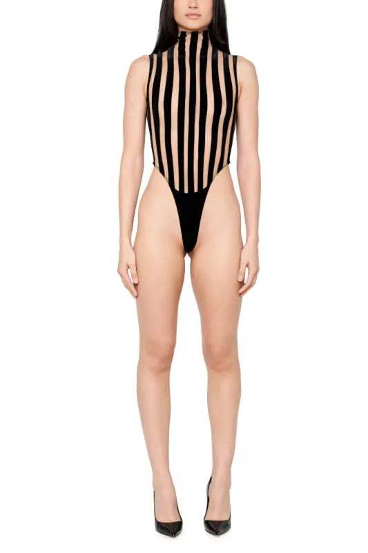 Striped Sleeveless Mock Neck Bodysuit sold by LaQuon Smith