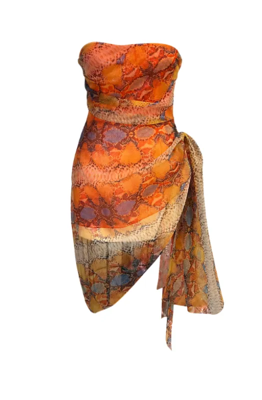 Asymmetrical Strapless Mini Dress with Neck Tie made by LaQuon Smith