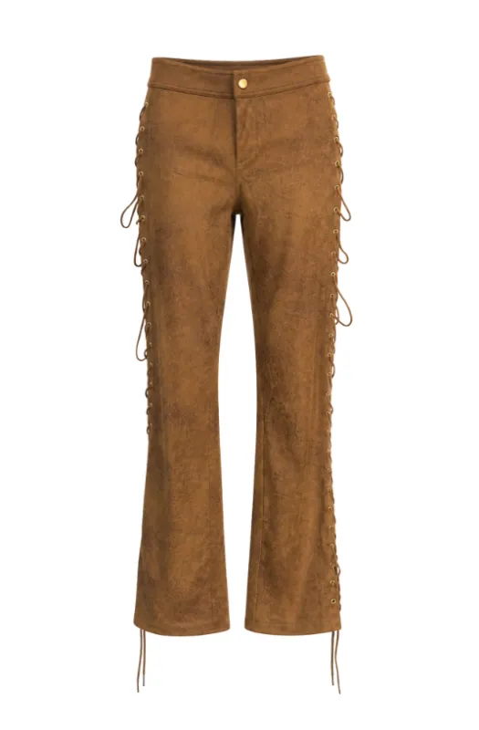 Pant With Side Lace Chocolate Up Detail made by LaQuon Smith
