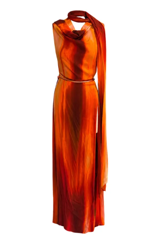 Asymmetrical Draped Dress with Scarf made by LaQuon Smith