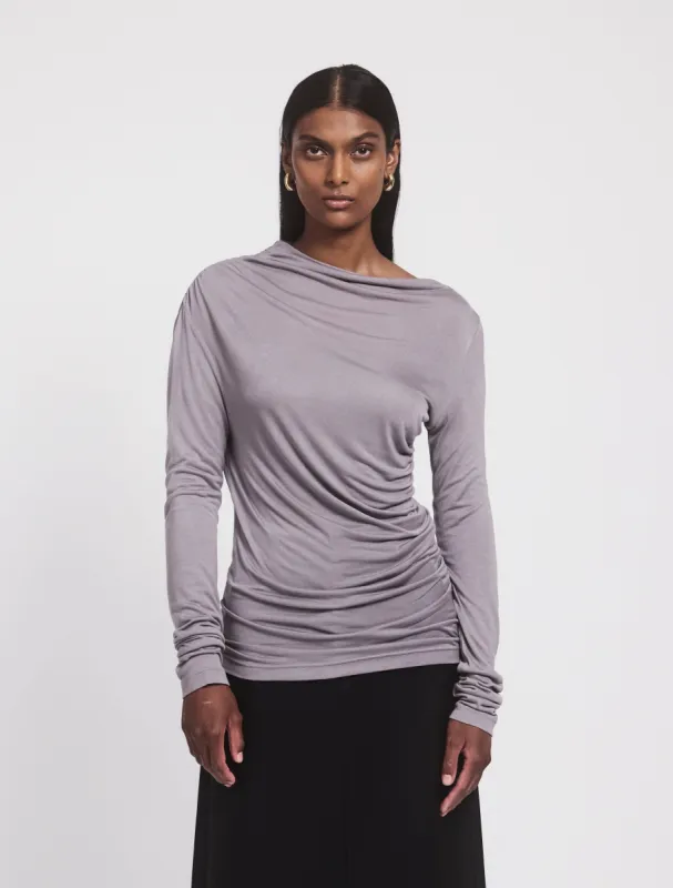 Iphis Draped Long Sleeve Top in Dusk sold by Ninety Percent