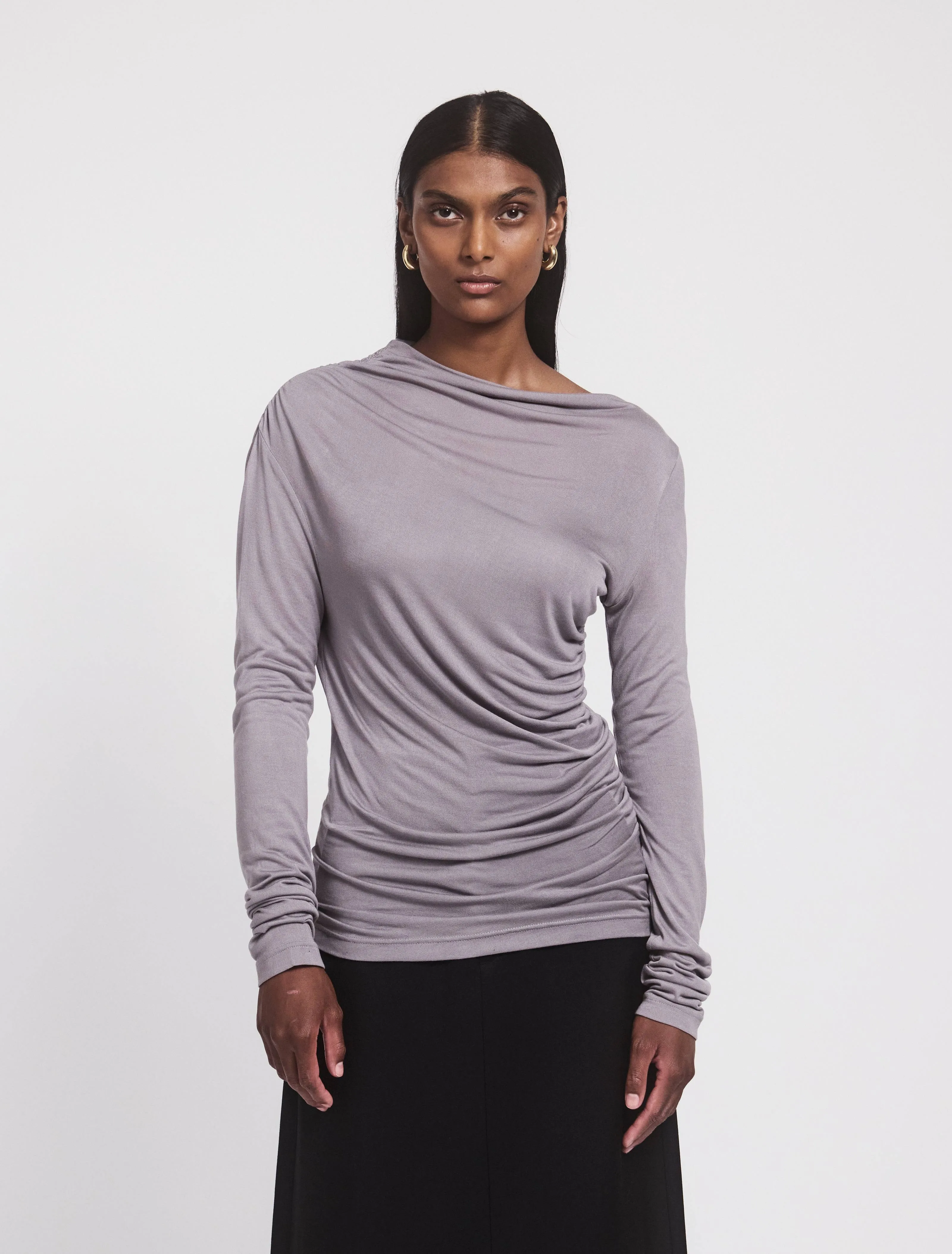 Iphis Draped Long Sleeve Top in Dusk sold by Ninety Percent