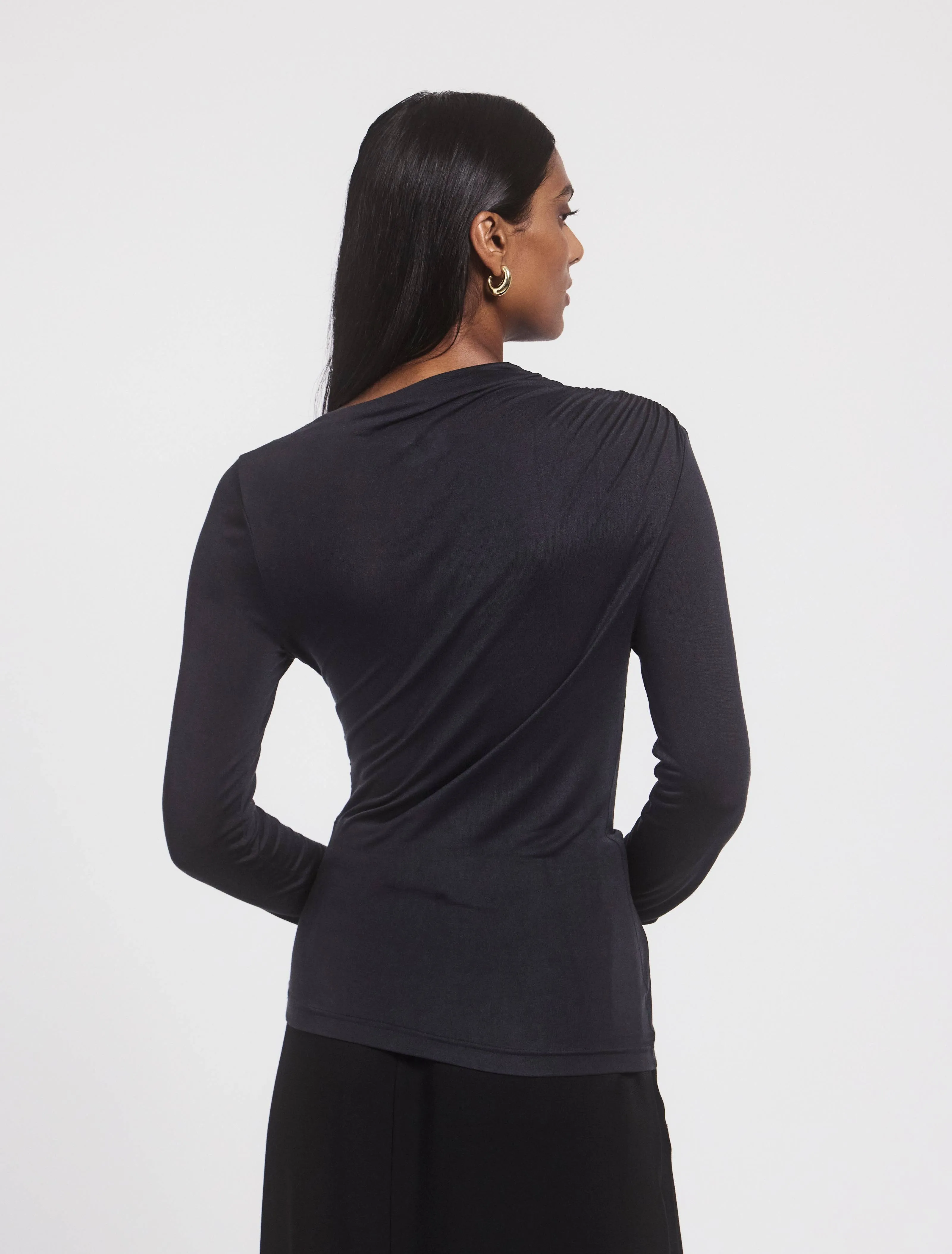 Iphis Draped Long Sleeve Top in Navy sold by Ninety Percent product image thumbnail 4