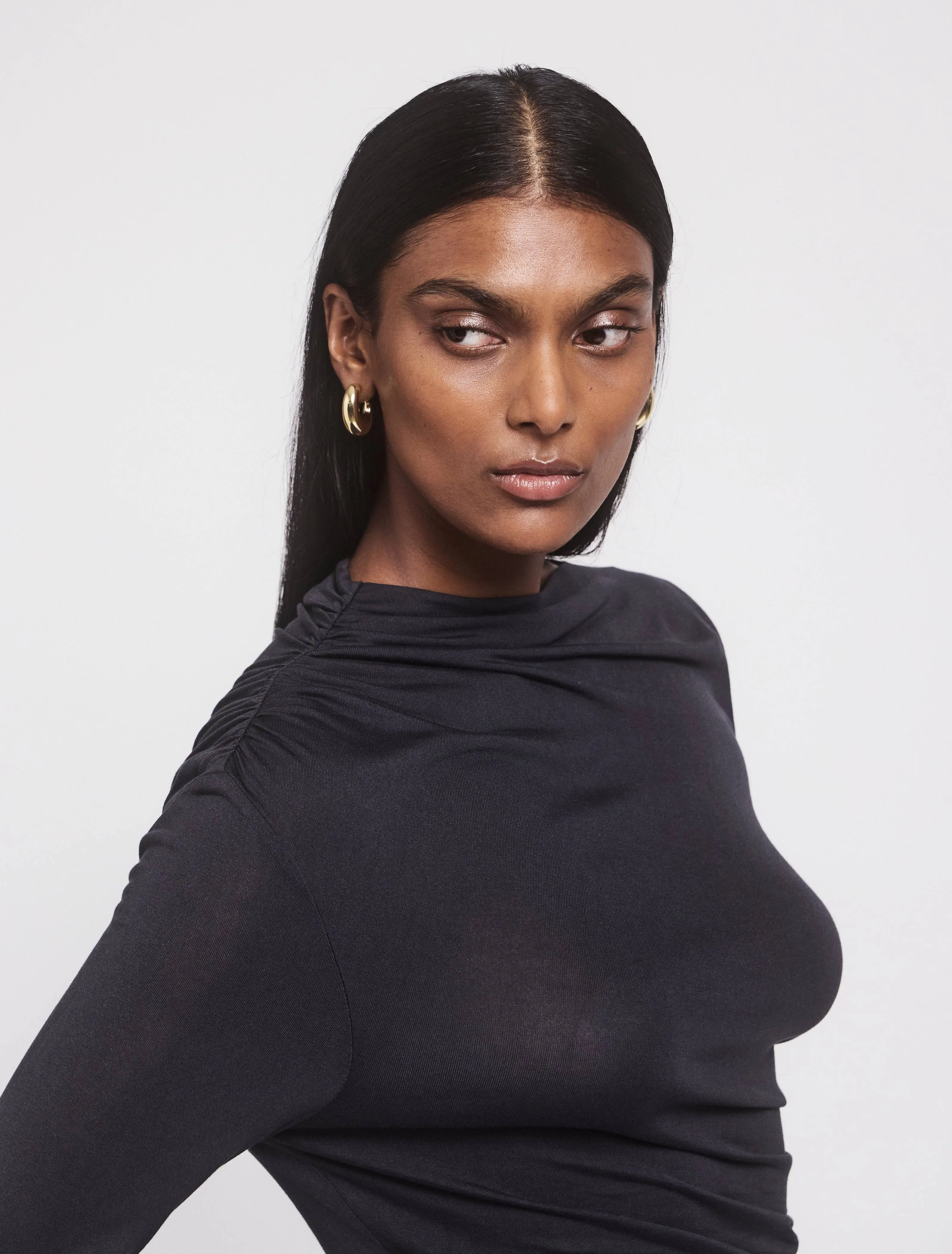Iphis Draped Long Sleeve Top in Navy sold by Ninety Percent product image thumbnail 2