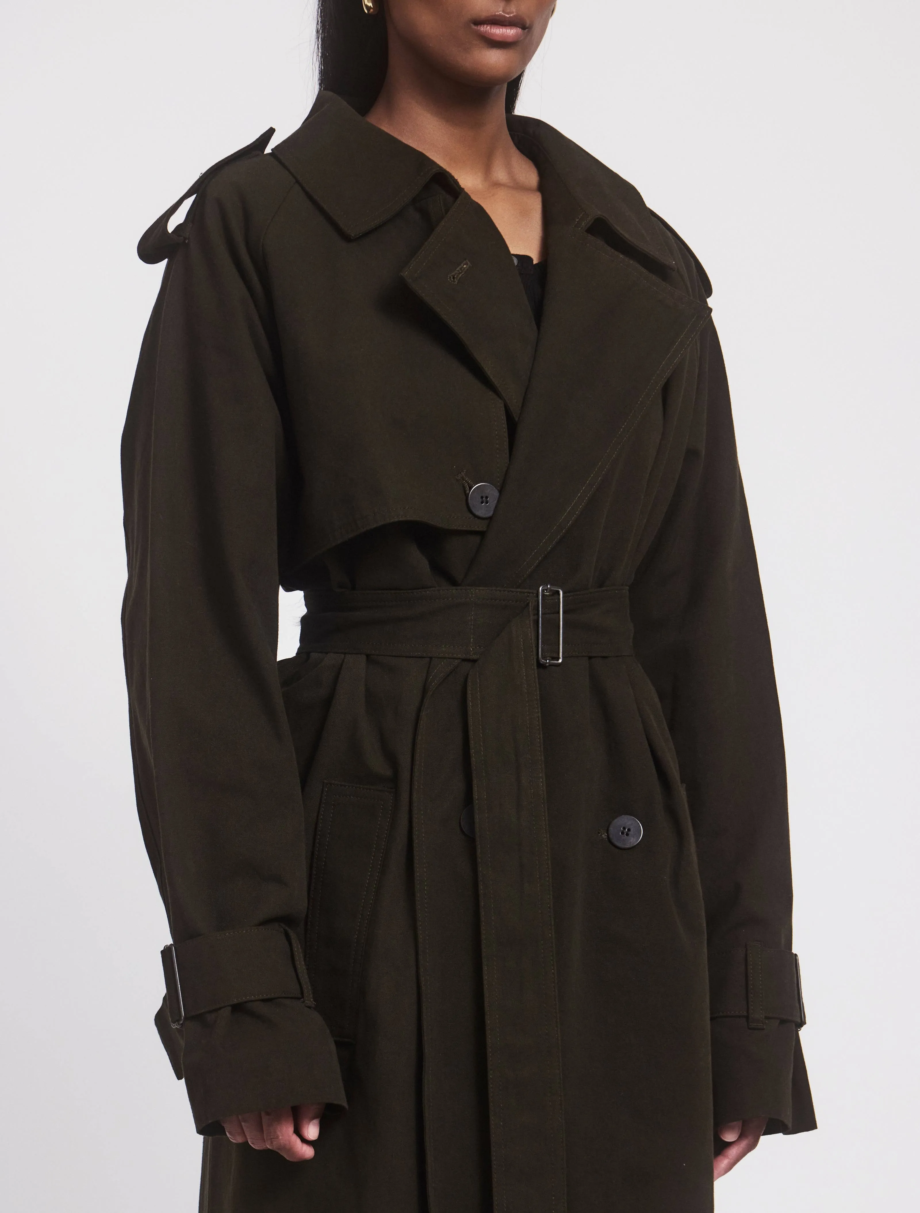 Trench in Dark Olive sold by Ninety Percent