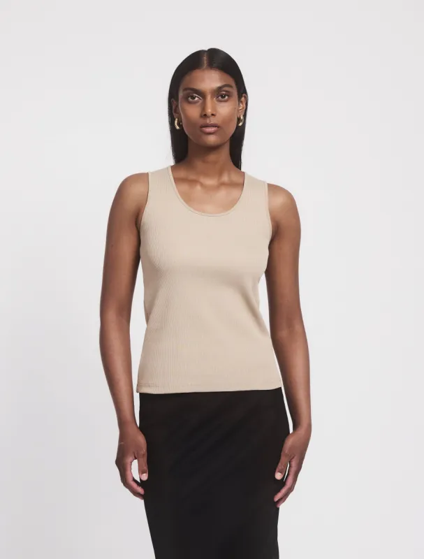 Azami Signature Rib Scoop Tank In Taupe sold by Ninety Percent