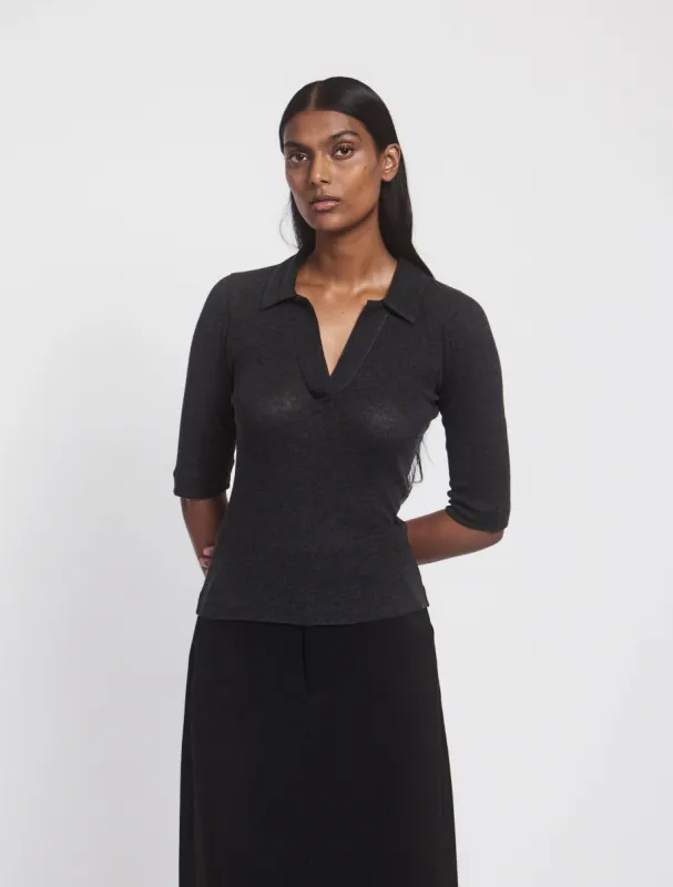 Tadeo Top In Charcoal Grey Melange sold by Ninety Percent