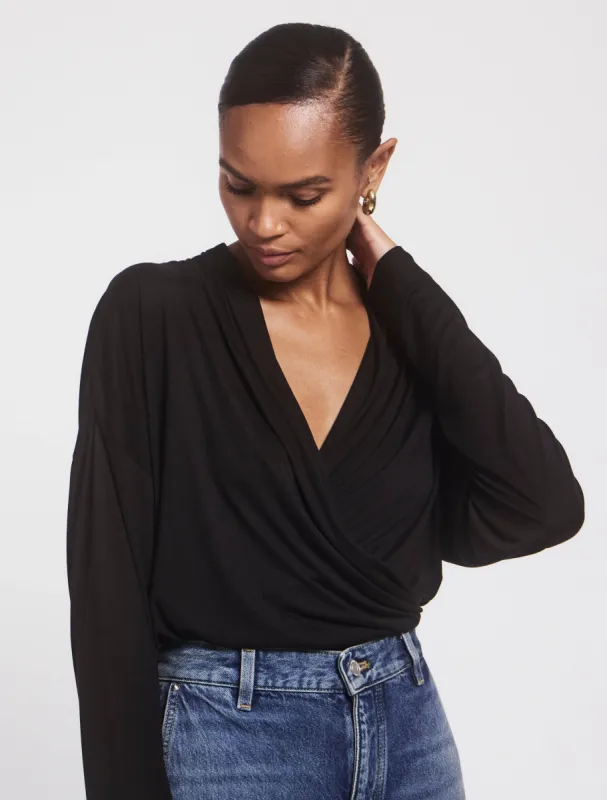 Calix Draped Top In Black sold by Ninety Percent